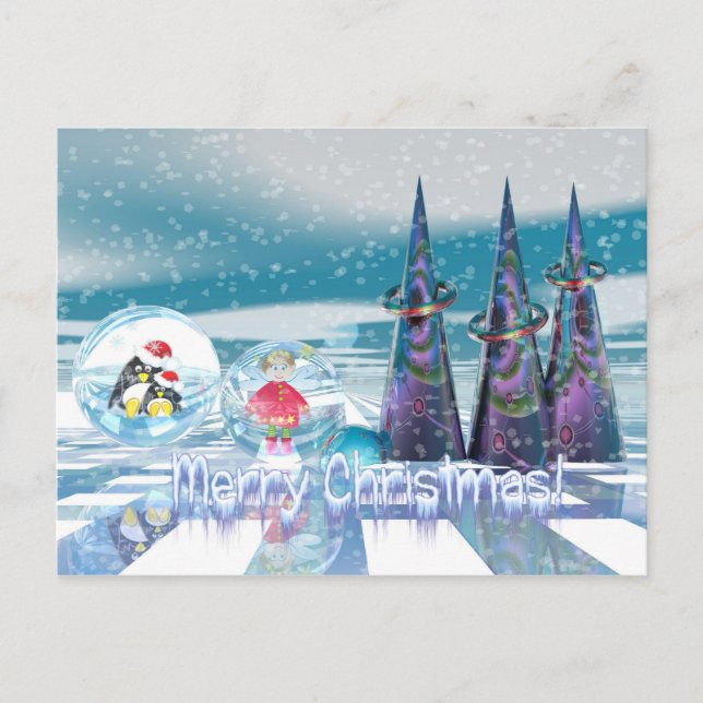 Postal Festiva Snowowy Merry Christmas card (Anverso)