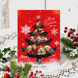 Postal Festiva Snowy Merry Christmas Family Photo Tree
