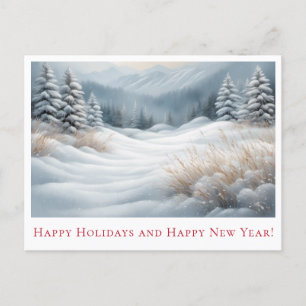 Postal Festiva Snowy Winter Landscape Holiday Saludos Postcard