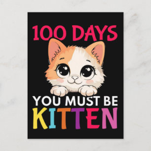 Postal Festiva Sobreviví 100 Días Escuela Gato Divertido