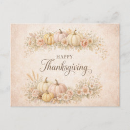 Postal Festiva Soft Blush Floral Happy Thanksgiving Pumpkin 