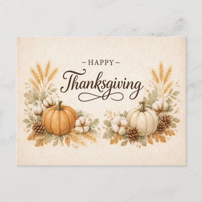 Postal Festiva Soft Neutral Rustic Thanksgiving Pumpkin  (Anverso)
