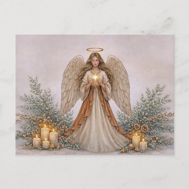 Postal Festiva Soft Neutral Watercolor Christmas Angel (Anverso)
