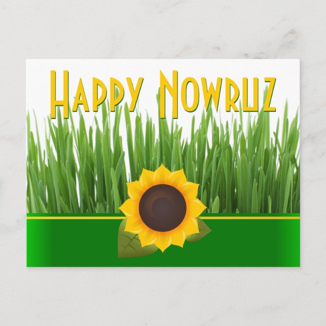 Postal Festiva Sol verde de girasol Año Nuevo iraní Nowruz (Anverso)