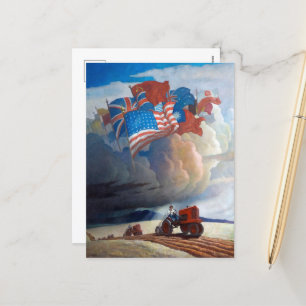 Postal Festiva Soldados del suelo por Newell Convers Wyeth