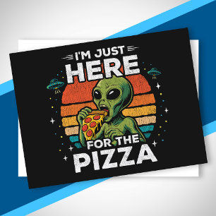 Postal Festiva Solo aquí por la Pizza Espacio Retro Divertido Ali