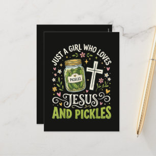 Postal Festiva Sólo una chica que ama a Jesús y los pepinillos