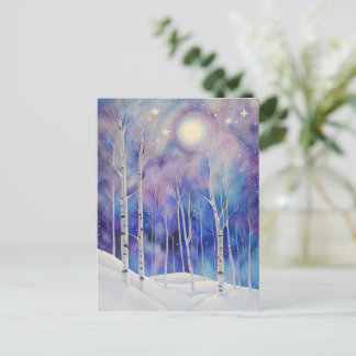 Postal Festiva Solsticio de Invierno con abedules Nieve