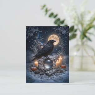 Postal Festiva Solsticio de Invierno Cuervo y Luna Yule
