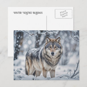 Postal Festiva Solsticio de Invierno Lobo Yule en Nieve Vida Silv