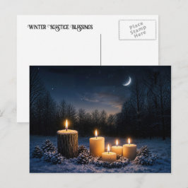Postal Festiva Solsticio de Invierno Yule con Velas en la Nieve