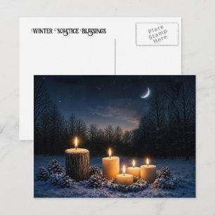 Postal Festiva Solsticio de Invierno Yule con Velas en la Nieve