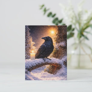 Postal Festiva Solsticio de Invierno Yule Cuervo y Nieve