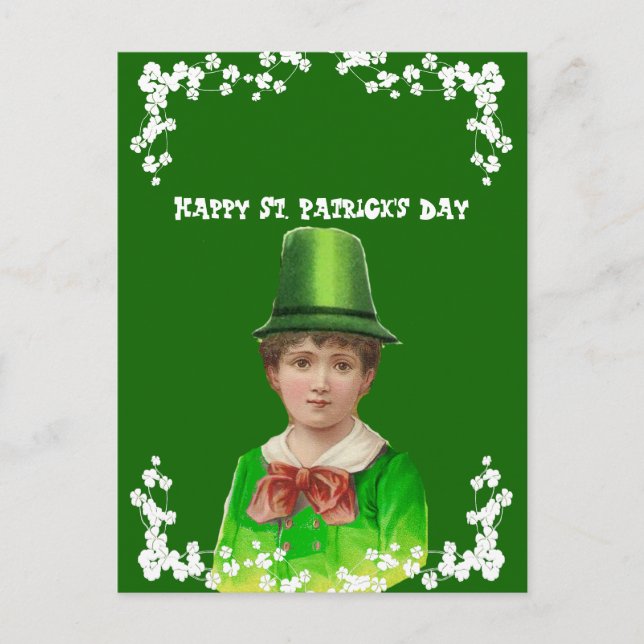 Postal Festiva Sombrero Irlandés Antiguo Día de San Patricio Hijo (Anverso)