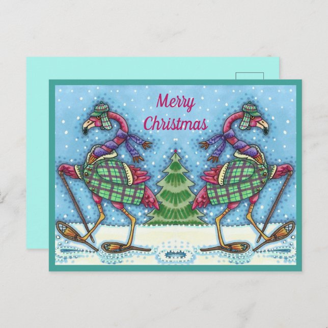 POSTAL FESTIVA SOMBRILLAS DE INVIERNO Y REFRIGERACIÓN DE FLAMINGO (Anverso / Reverso)