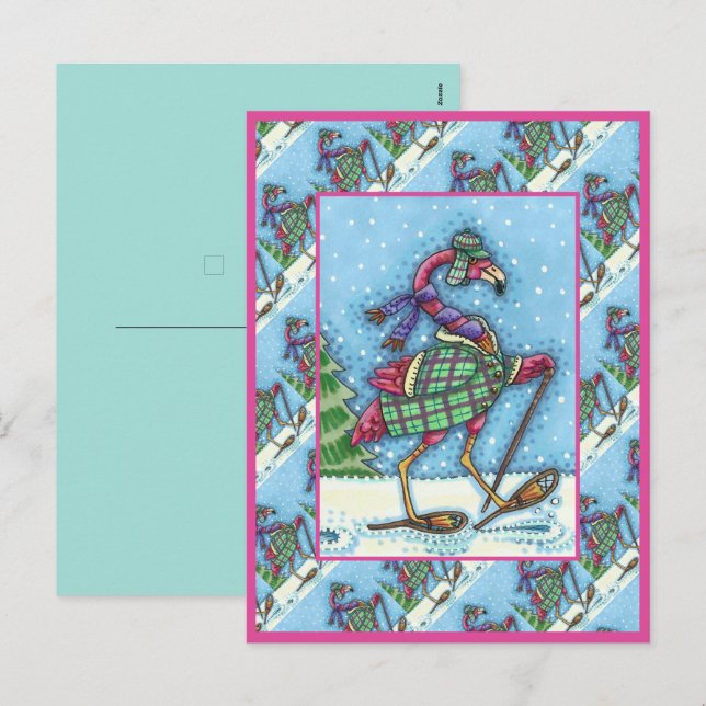 POSTAL FESTIVA SOMBRILLAS DE INVIERNO Y REFRIGERACIÓN DE FLAMINGO (Anverso / Reverso)