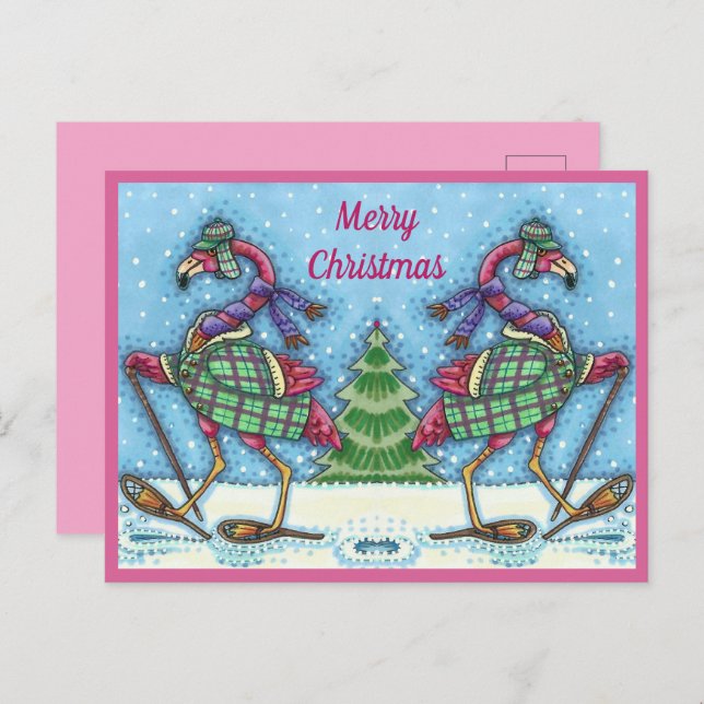 POSTAL FESTIVA SOMBRILLAS DE INVIERNO Y REFRIGERACIÓN DE FLAMINGO (Anverso / Reverso)