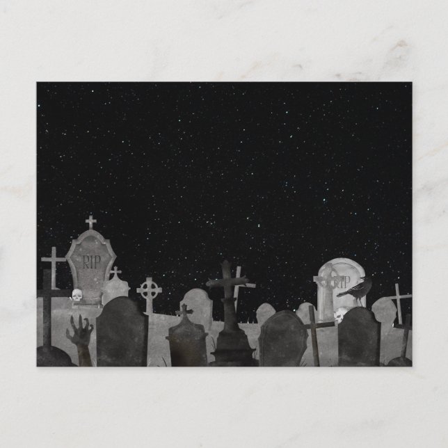 Postal Festiva Sombrío fondo de cementerio de Halloween (Anverso)
