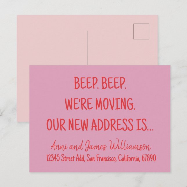 Postal Festiva Sonido. Sonido. Nos estamos mudando. Nuestra nueva (Anverso / Reverso)