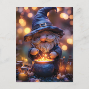 Postal Festiva Sonriente Gnome Stirring Magic Pot
