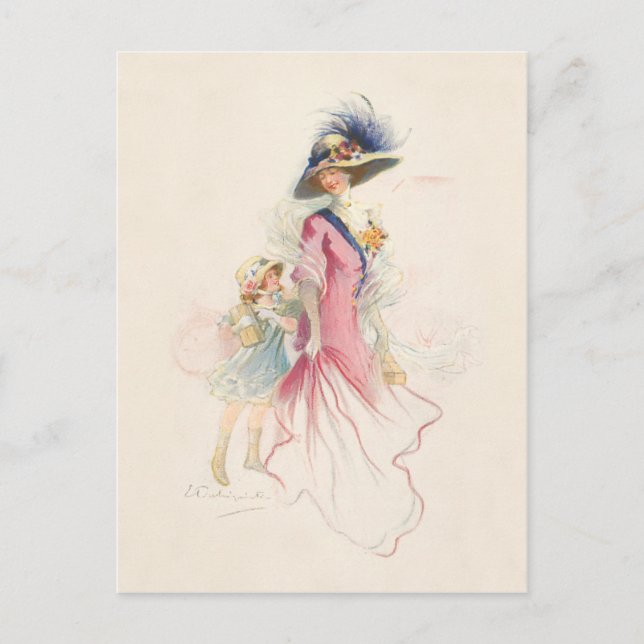 Postal Festiva Sonriente post navideño de madre e hija de Victori (Anverso)