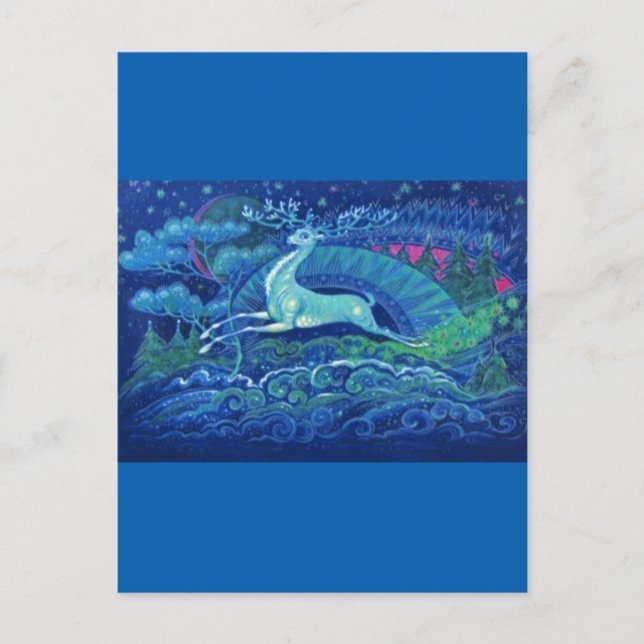 Postal Festiva Sorprendente reno de Navidades azules rusos (Anverso)