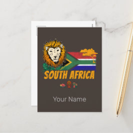Postal Festiva Souvenir de Safari con bandera de León de Sudáfric