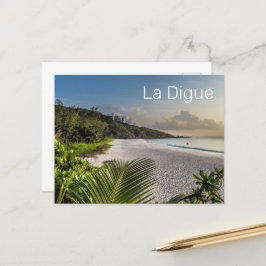 Postal Festiva Souvenir de vacaciones de playa de la Digue