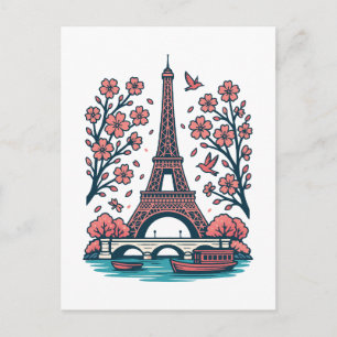 Postal Festiva Souvenir parisino Torre Eiffel Árbol de cerezos de