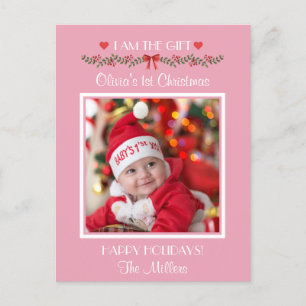 Postal Festiva Soy El Regalo Primero De Navidad, Foto De Bebé Ros