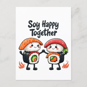 Postal Festiva Soy feliz juntos Sushi Kawaii comida japonesa