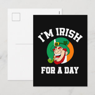Postal Festiva Soy irlandés por un día de San Patricio trébol