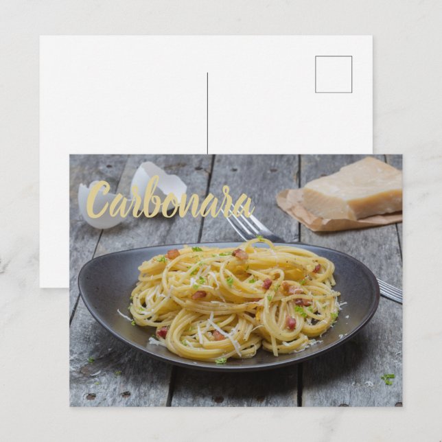 Postal Festiva Spaghetti Carbonara Pasta con tocino y parmesano (Anverso / Reverso)