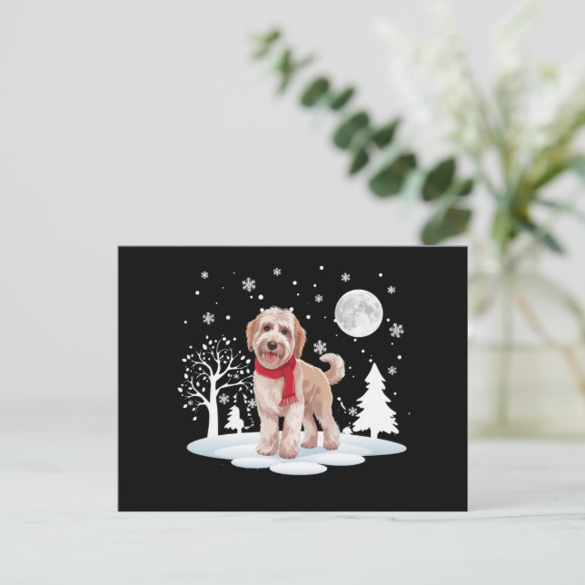 Postal Festiva Spinone Italiano Bajo La Nieve De La Luna Navidade (Anverso de pie)