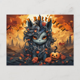 Postal Festiva Spoky Halloween Unicorn Con Fluffy Mane
