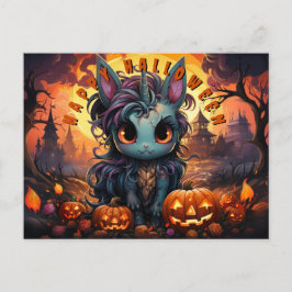Postal Festiva Spoky Halloween Unicorn en parche de calabaza