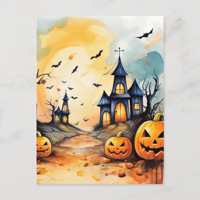 Postal Festiva Spooky Jack O’Lanterns Bats Halloween (Anverso)