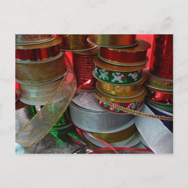 Postal Festiva Spool de Navidades Cinta vacaciones Rojo y Oro (Anverso)