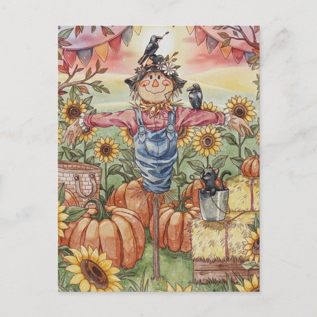 Postal Festiva "Sr. Scarecrow" - Ilustracion de Halloween (Anverso)