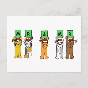 Postal Festiva Sr. y Sr. Gay Navidades Gats en Santa Hats