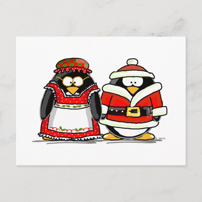 Postal Festiva Sr. y Sra. Santa Claus Penguin (Anverso)