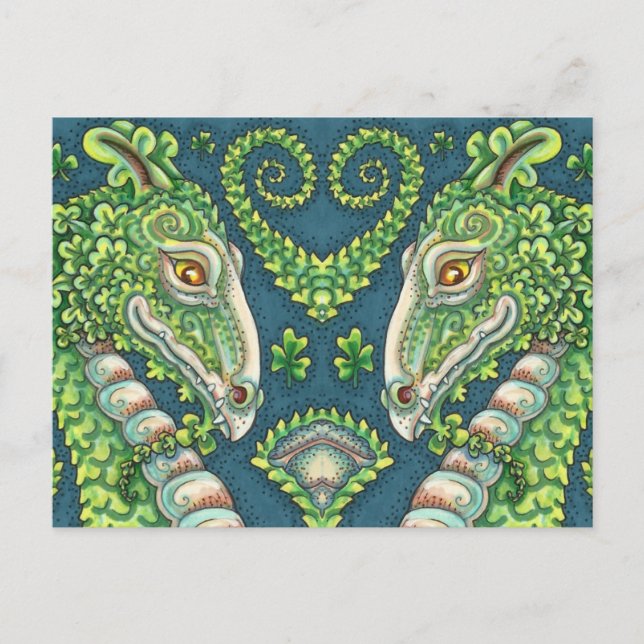 POSTAL FESTIVA ST. DRAGÓN VERDE DE SHAMROCK DE PATRICK, FANTASÍA  (Anverso)