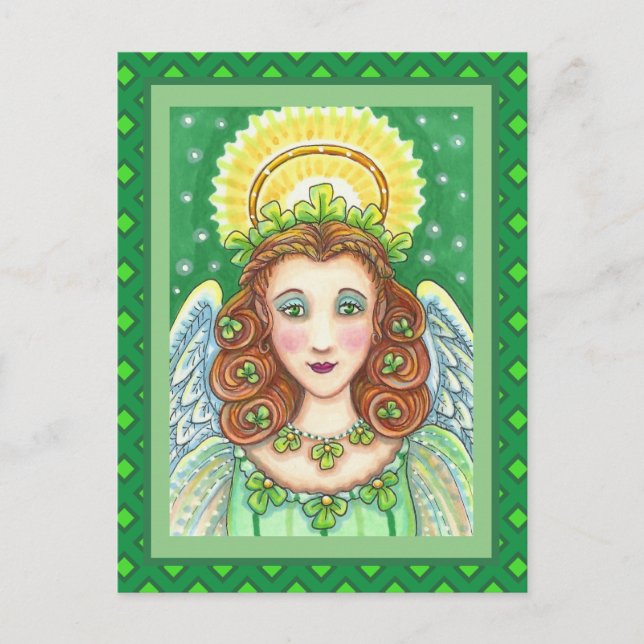 POSTAL FESTIVA ST. EL DÍA DE PATRICK SHAMROCK ANGEL, BENDICIONES  (Anverso)
