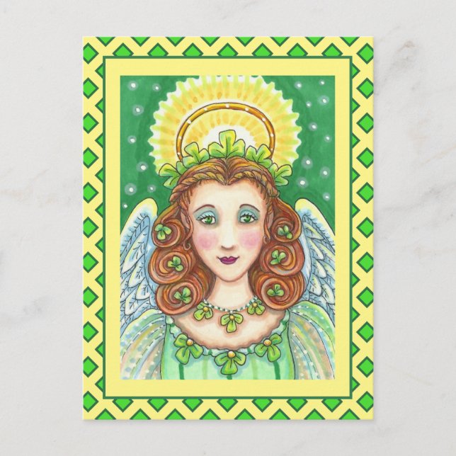 POSTAL FESTIVA ST. EL DÍA DE PATRICK SHAMROCK ANGEL, BENDICIONES  (Anverso)