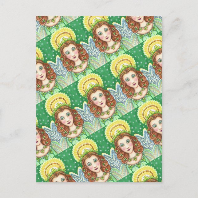 POSTAL FESTIVA ST. EL DÍA DE PATRICK SHAMROCK ANGEL, BENDICIONES  (Anverso)