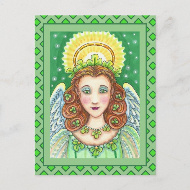 POSTAL FESTIVA ST. EL DÍA DE PATRICK SHAMROCK ANGEL, BENDICIONES  (Anverso)