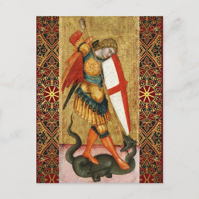 Postal Festiva ST. MICHAEL ARCHANGEL Y DRAGON Sienese Prayer (Anverso)