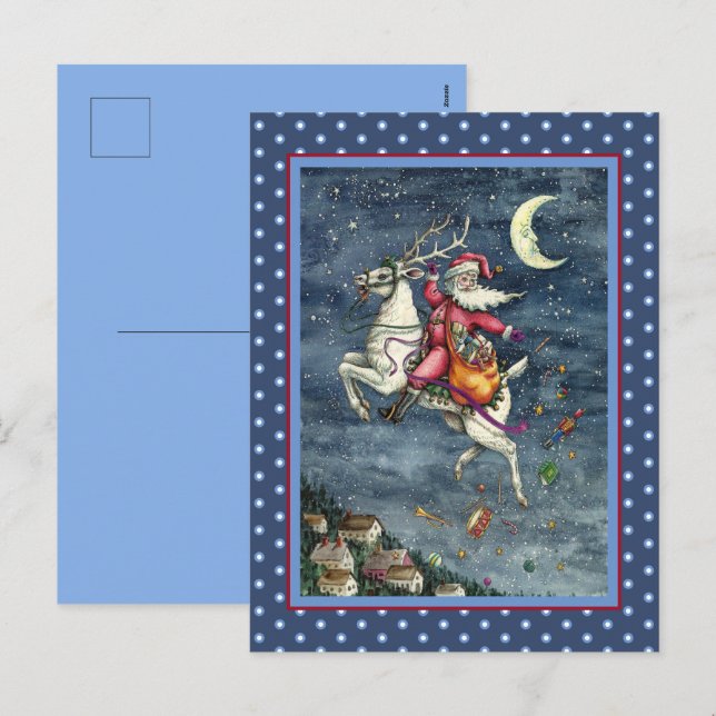 POSTAL FESTIVA ST. NICK, REINDEDOR BLANCO VOLANTE, NAVIDADES MAGI (Anverso / Reverso)
