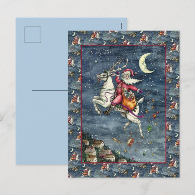 POSTAL FESTIVA ST. NICK, REINDEDOR BLANCO VOLANTE, NAVIDADES MAGI (Anverso / Reverso)