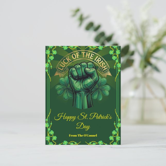 Postal Festiva St. Patrick’s Day Luck of the Irish Fist Shamrock (Anverso de pie)